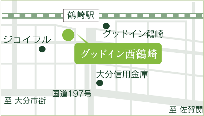 JR鶴崎駅から徒歩2分、レストラン「ジョイフル」に近接。
